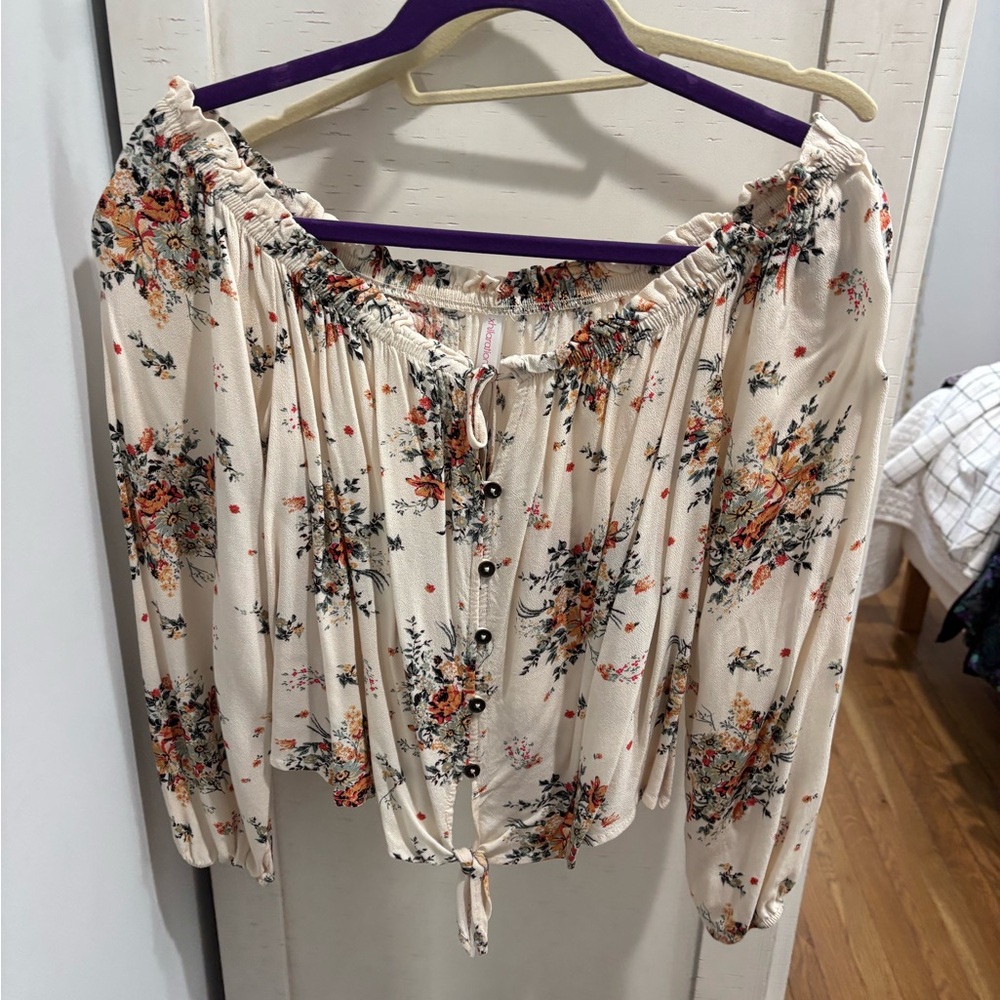 Xhilaration Cream Floral Off-Shoulder Blouse